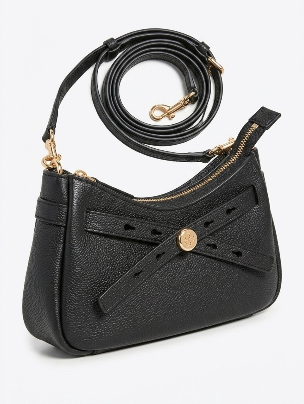 Tory Burch Walker Small Pebbled Leather Satchel / Crossbody Bag (Black)